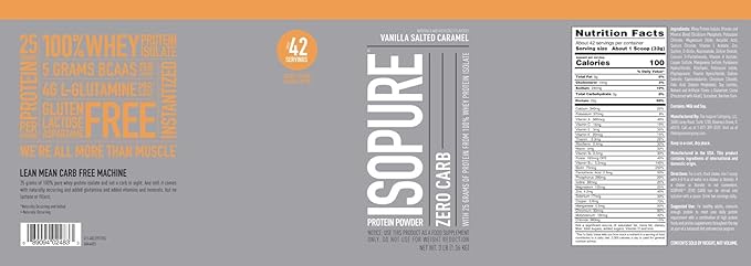 Isopure Zero Carb 100% Proteína WHEY Isolate Powder, vainilla caramelo, 3 libras
