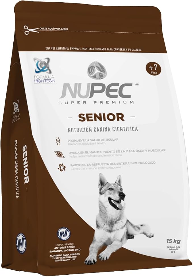 Nupec Comida para Perros, Senior, Sabor a Carne, 15 kg