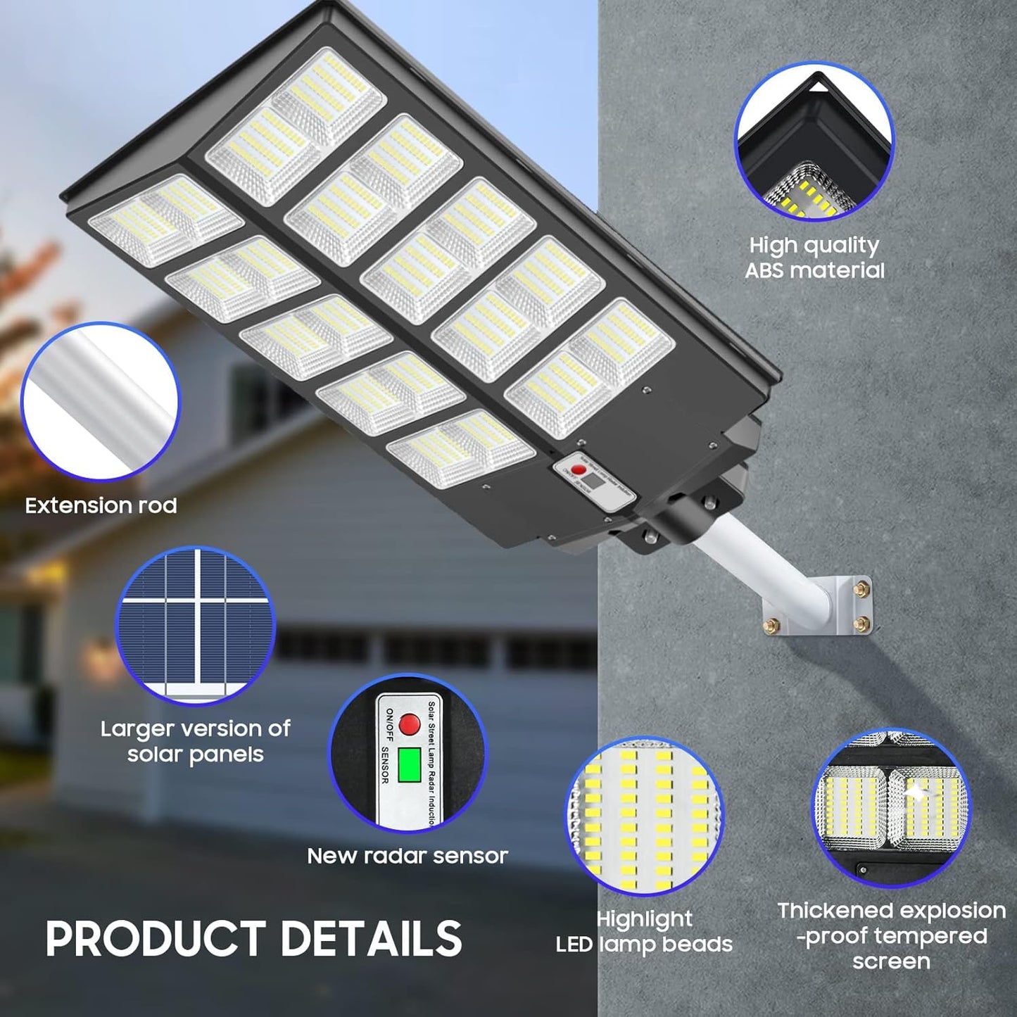 Luz solar de calle 800 W para exteriores